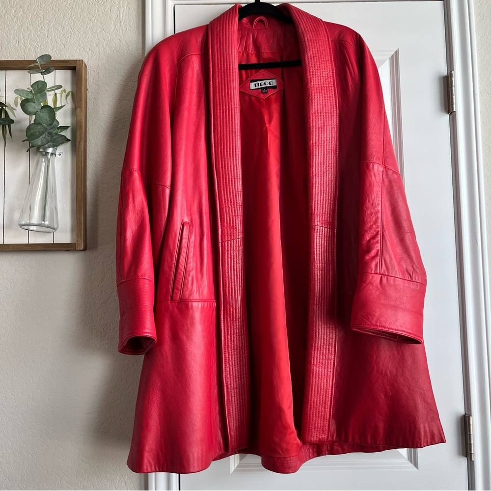 vintage 80s/90s Tibor red leather long jacket